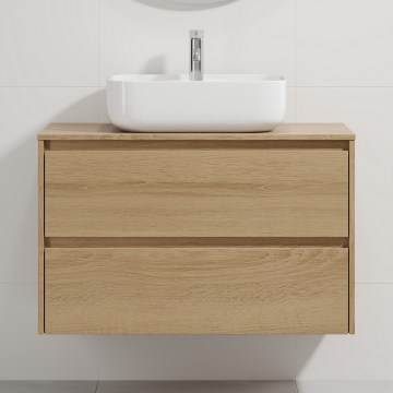Mueble de baño con lavabo TRONDHEIM/KRISTIANSAND 90x57x46 cm roble/blanco