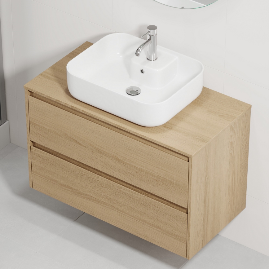 Mueble de baño con lavabo TRONDHEIM/KRISTIANSAND 90x57x46 cm roble/blanco