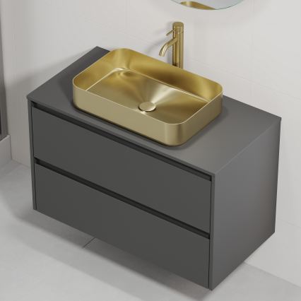 Mueble de baño con lavabo TRONDHEIM/LJORDAL 90x57x46 cm antracita/latón