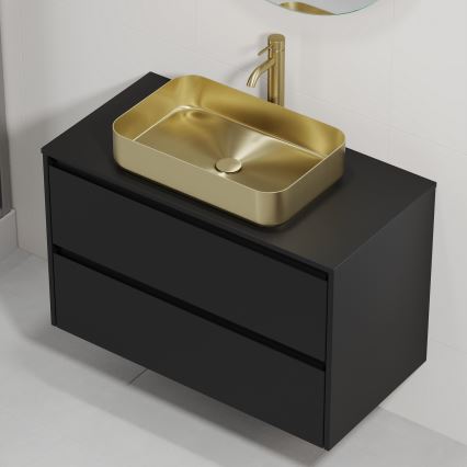 Mueble de baño con lavabo TRONDHEIM/LJORDAL 90x57x46 cm negro/latón