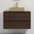 Mueble de baño con lavabo TRONDHEIM/LJORDAL 90x57x46 cm nogal/latón