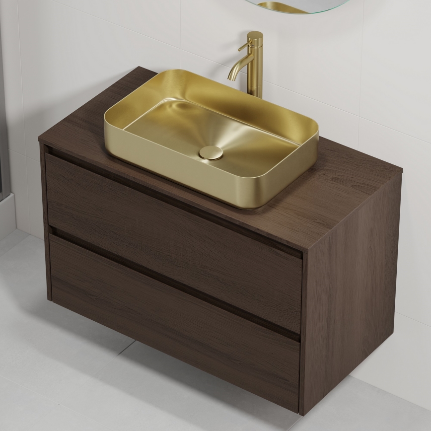 Mueble de baño con lavabo TRONDHEIM/LJORDAL 90x57x46 cm nogal/latón