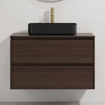Mueble de baño con lavabo TRONDHEIM/LJORDAL 90x57x46 cm nogal/negro