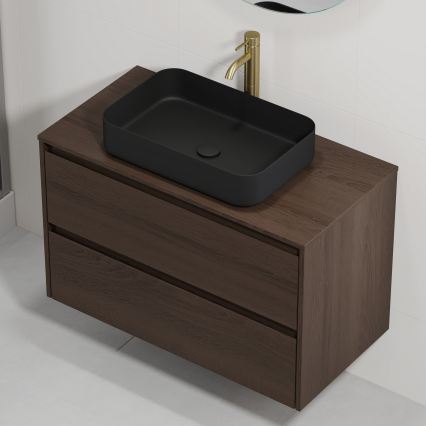 Mueble de baño con lavabo TRONDHEIM/LJORDAL 90x57x46 cm nogal/negro