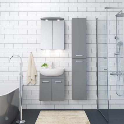 Mueble de baño con lavabo Vang + armario espejo LED 230V IP44, gris