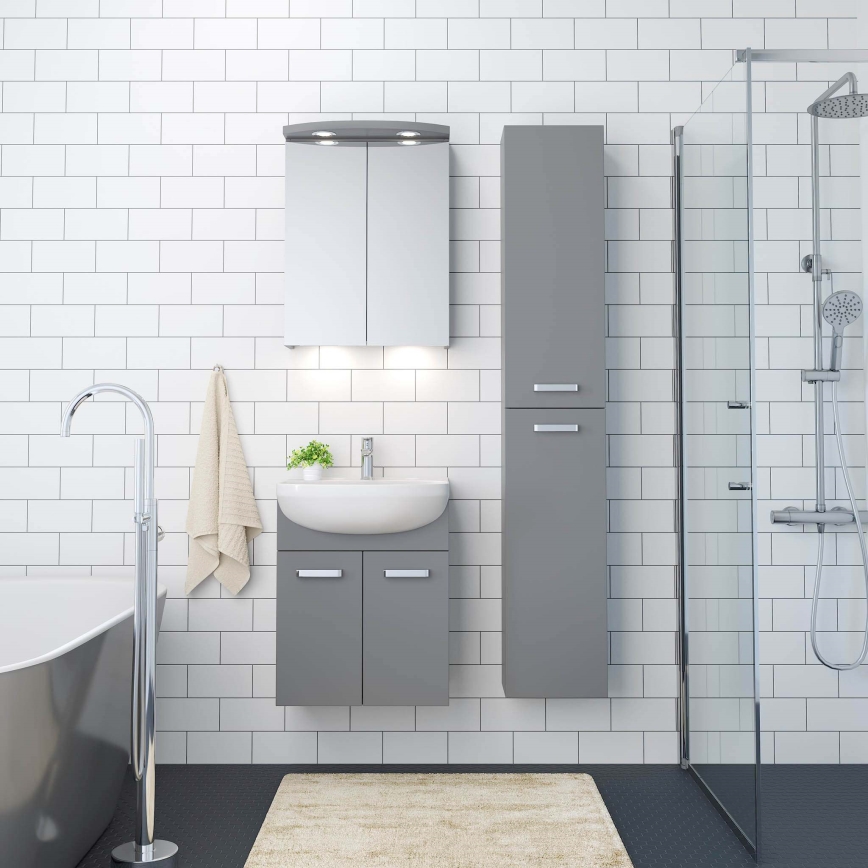 Mueble de baño con lavabo Vang + armario espejo LED 230V IP44, gris