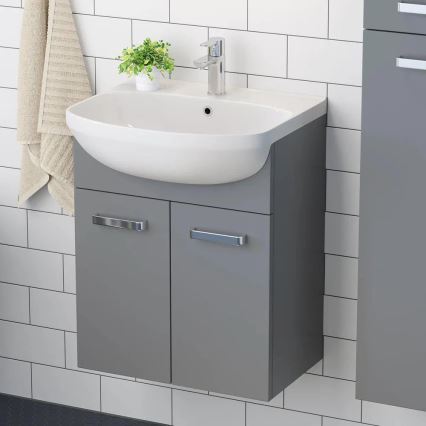 Mueble de baño con lavabo Vang + armario espejo LED 230V IP44, gris