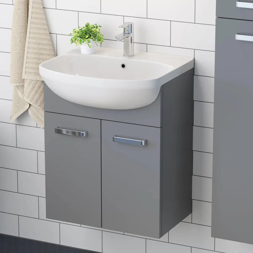 Mueble de baño con lavabo Vang + armario espejo LED 230V IP44, gris