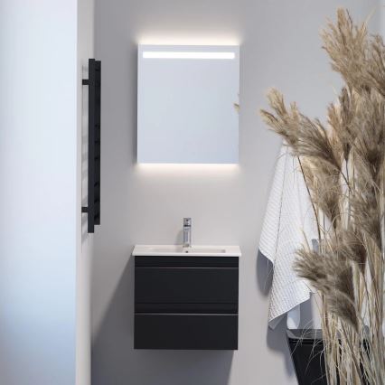 Mueble de baño con lavabo VEDO + espejo LED 10 W, 230 V, IP44, negro
