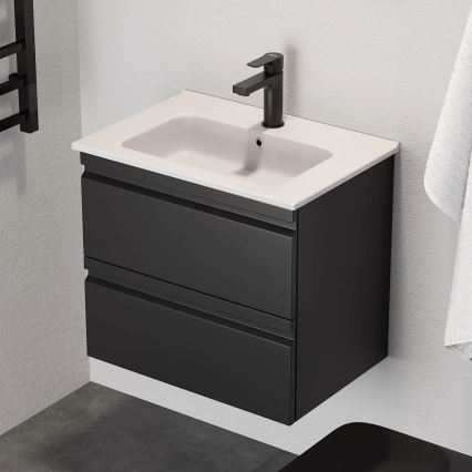 Mueble de baño con lavabo VEDO + espejo LED 10 W, 230 V, IP44, negro