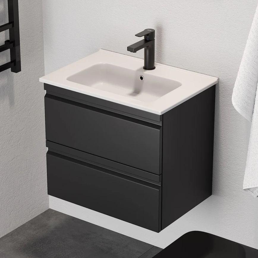 Mueble de baño con lavabo VEDO + espejo LED 10 W, 230 V, IP44, negro