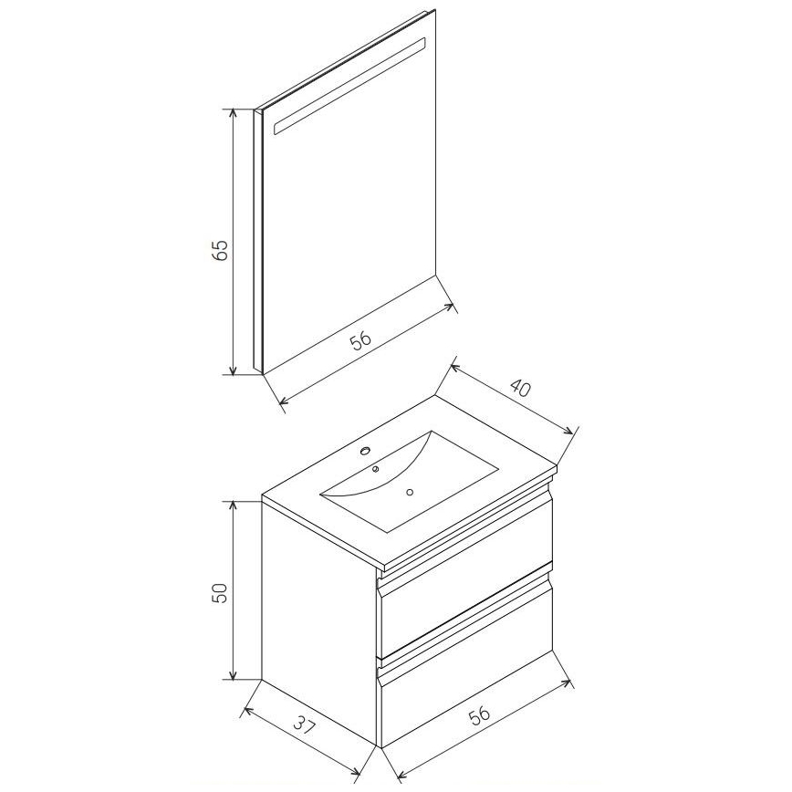 Mueble de baño con lavabo VEDO + espejo LED 10 W, 230 V, IP44, negro