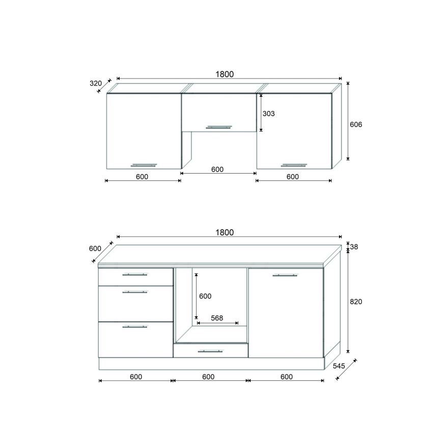 Mueble de cocina CELESTE 180 cm, gris brillante