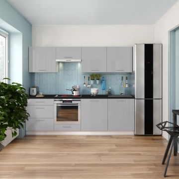 Mueble de cocina CELESTE 240 cm gris lacado brillante