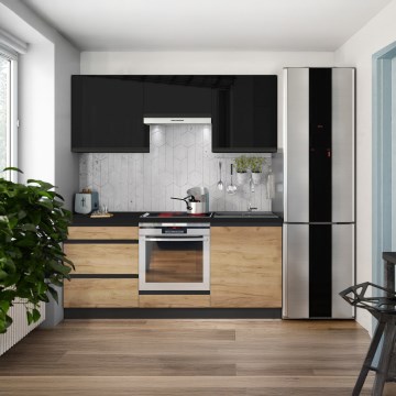 Mueble de cocina MARINA 180 cm roble craft/negro brillante