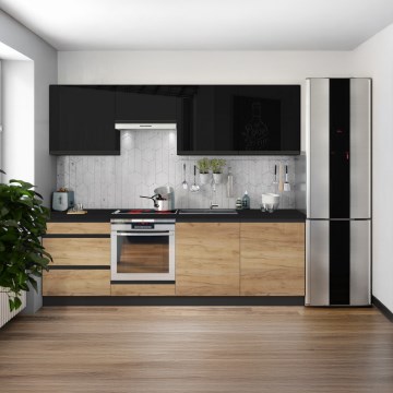 Mueble de cocina MARINA 240 cm roble craft/negro brillante