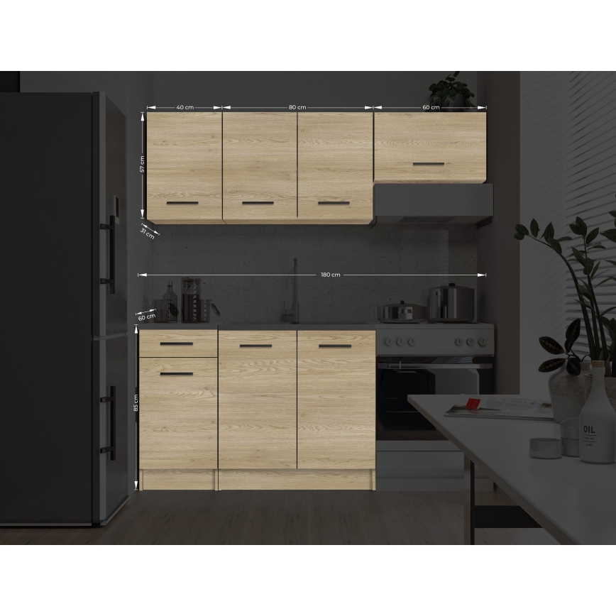 Mueble de cocina PATRICIA 180 cm en roble