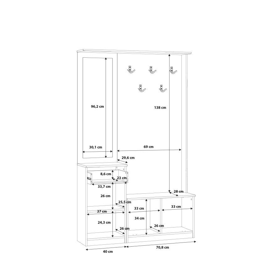 Mueble de entrada con espejo KAVI roble artisan