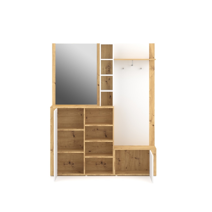 Mueble de entrada con espejo KEVIN marrón/blanco