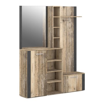 Mueble de entrada con espejo KEVIN marrón/negro