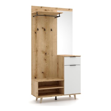 Mueble de entrada con espejo SVEN marrón/blanco