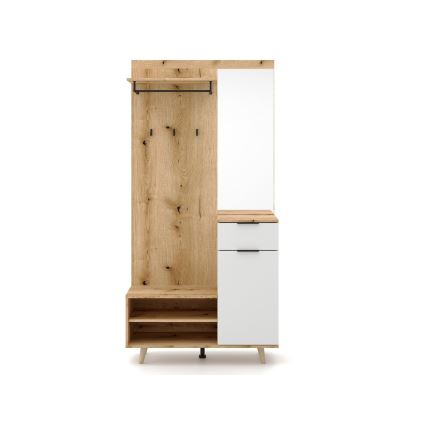 Mueble de entrada con espejo SVEN marrón/blanco