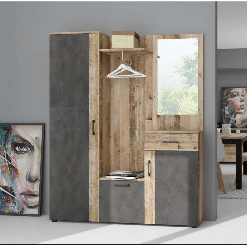Mueble de recibidor con espejo NOLAN marrón/grafito