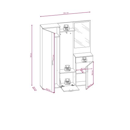 Mueble de recibidor con espejo NOLAN marrón/grafito