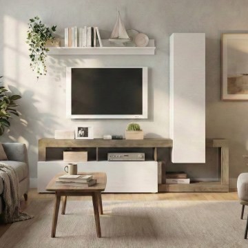 Mueble de salón LENOR blanco/marrón
