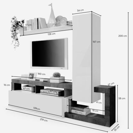 Mueble de salón LENOR blanco/marrón