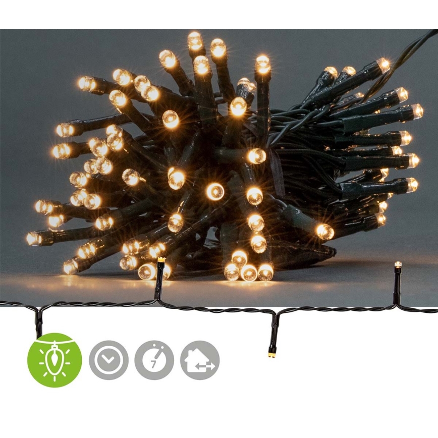 Guirnalda navideña LED para exterior 96xLED/7 funciones/3xAA 7,7 m IP44 blanco cálido