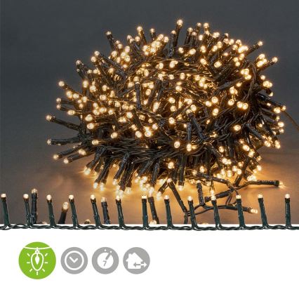 Cadena de luces LED para exterior, 700 LEDs, 7 funciones, 17 m, IP44, blanco cálido