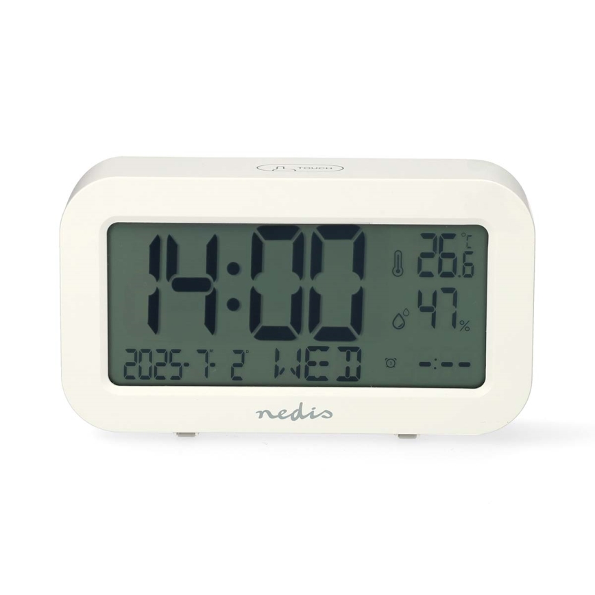 Reloj digital con alarma, termómetro e higrómetro 2xAA blanco