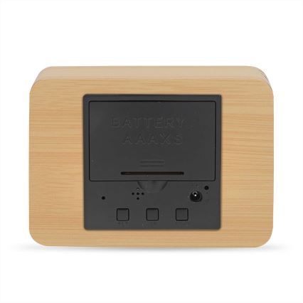Reloj despertador digital con pantalla LED y termómetro, 5V/3xAAA, de madera