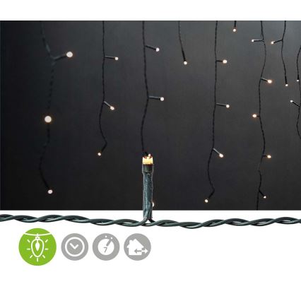 Cortina LED exterior 180 LEDs, 7 funciones, 10,9 m, IP44, blanco cálido