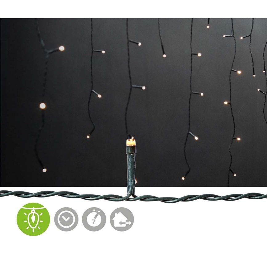 Cortina LED exterior 180 LEDs, 7 funciones, 10,9 m, IP44, blanco cálido