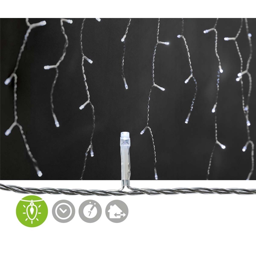 Cortina LED para exterior 180xLED/7 funciones 10,9m IP44 blanco frío