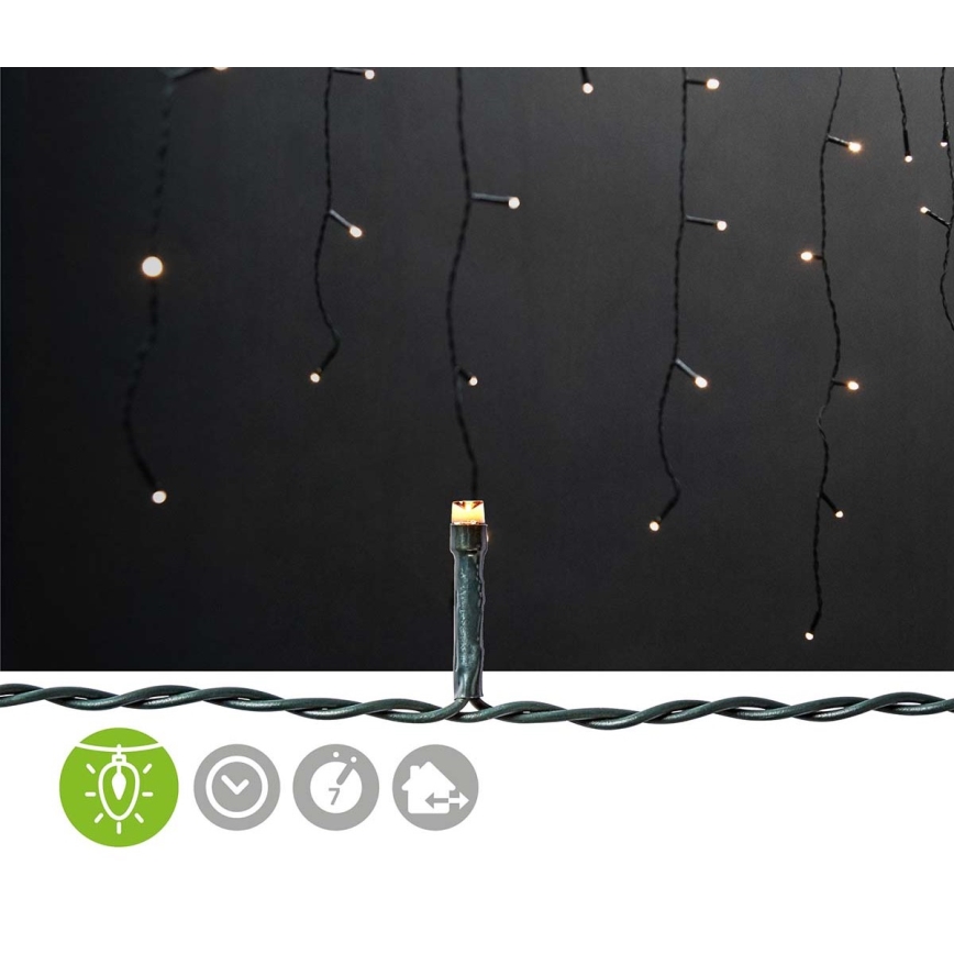 Cortina de luces LED para exterior, 360 LEDs / 7 funciones, 14 m, IP44, blanco cálido