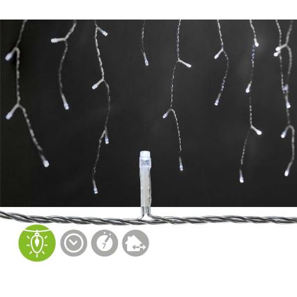 Cortina de luces LED para exterior, 360 LEDs, 7 funciones, 14 m, IP44, blanco frío