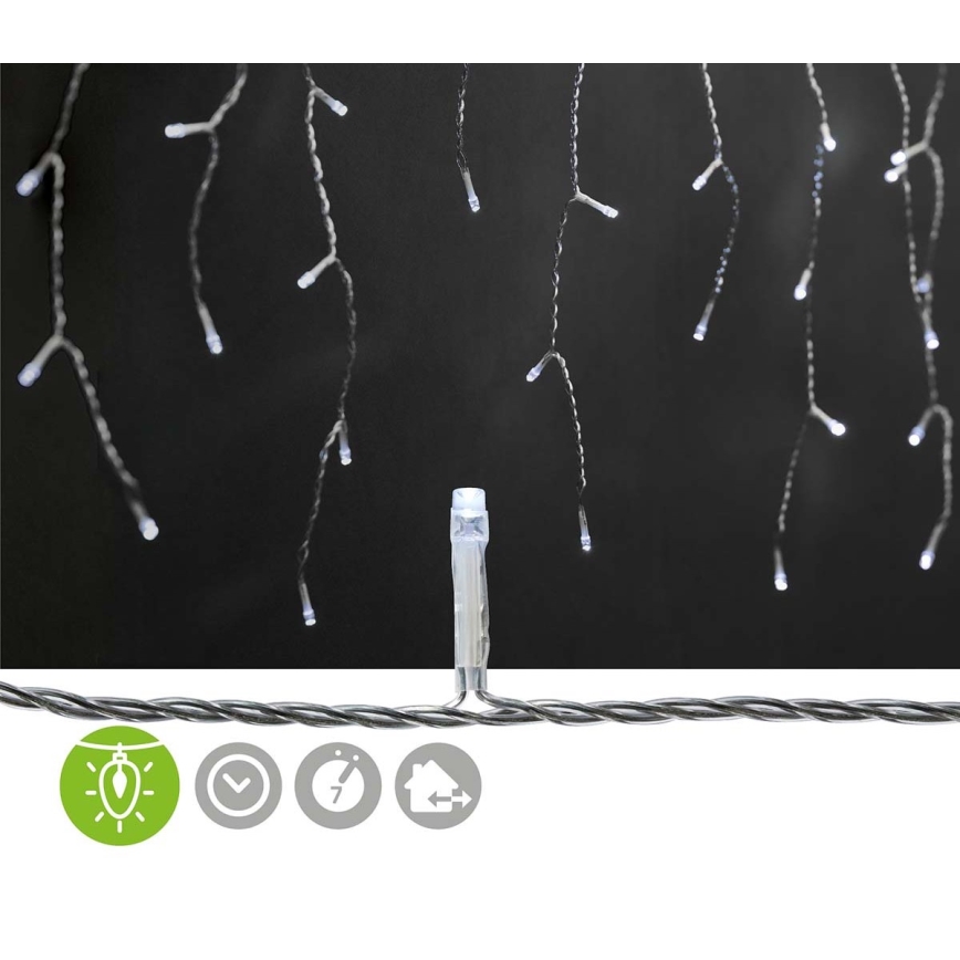 Cortina de luces LED para exterior, 360 LEDs, 7 funciones, 14 m, IP44, blanco frío