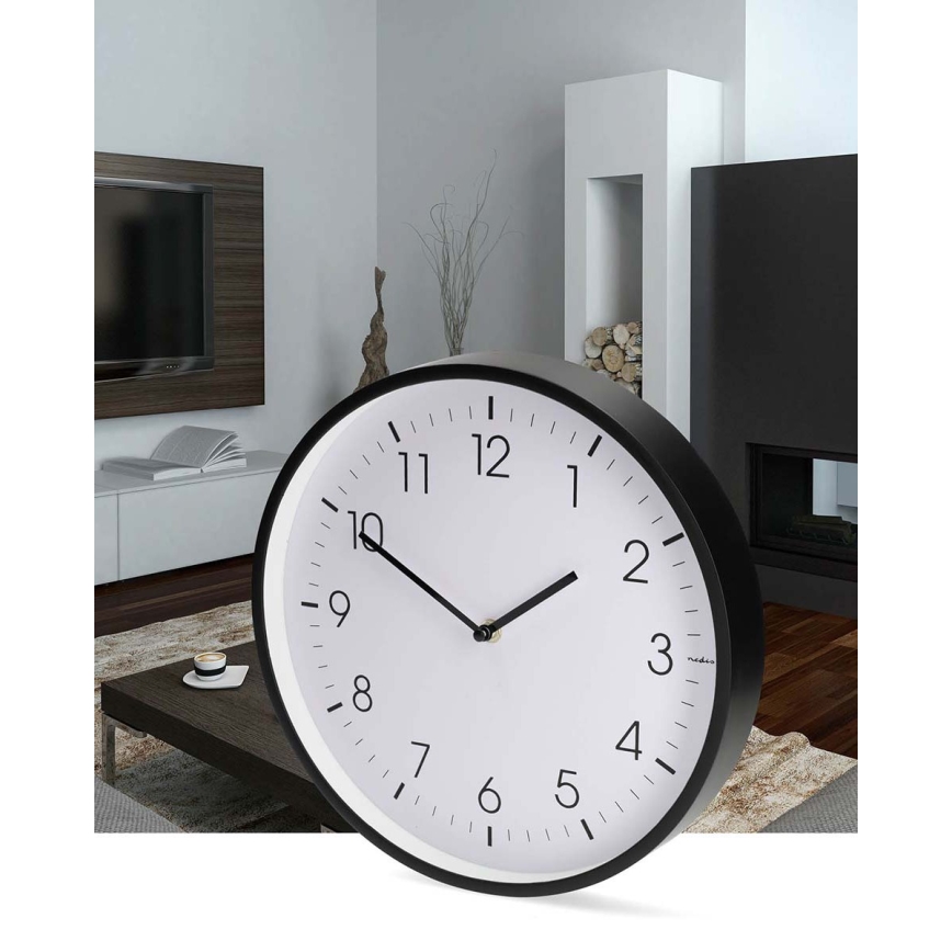 Reloj de pared Ø 30,8 cm 1xAA negro