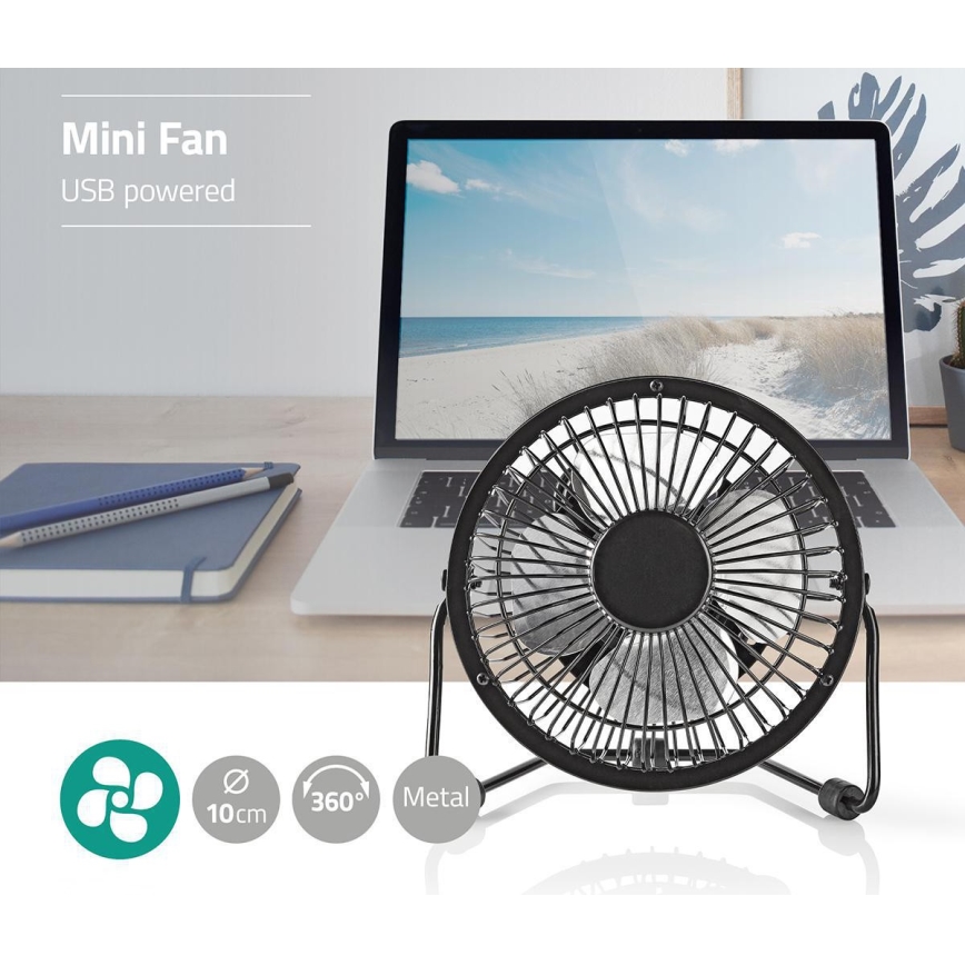 Ventilador de sobremesa 3W/USB 10 cm negro
