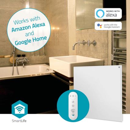 Panel calefactor infrarrojo 350W/230V 59,8x62 cm IP44 Wi-Fi Tuya + mando a distancia