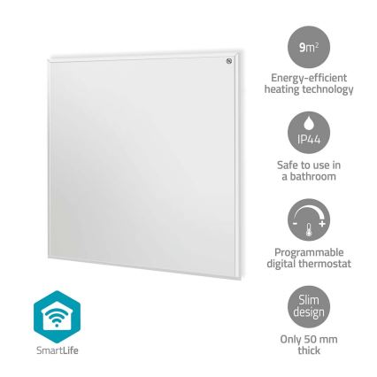 Panel calefactor infrarrojo 350W/230V 59,8x62 cm IP44 Wi-Fi Tuya + mando a distancia