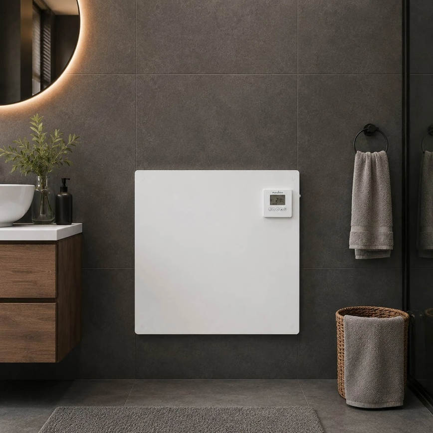 Panel calefactor infrarrojo con pantalla LCD 425W/230V IP44 blanco