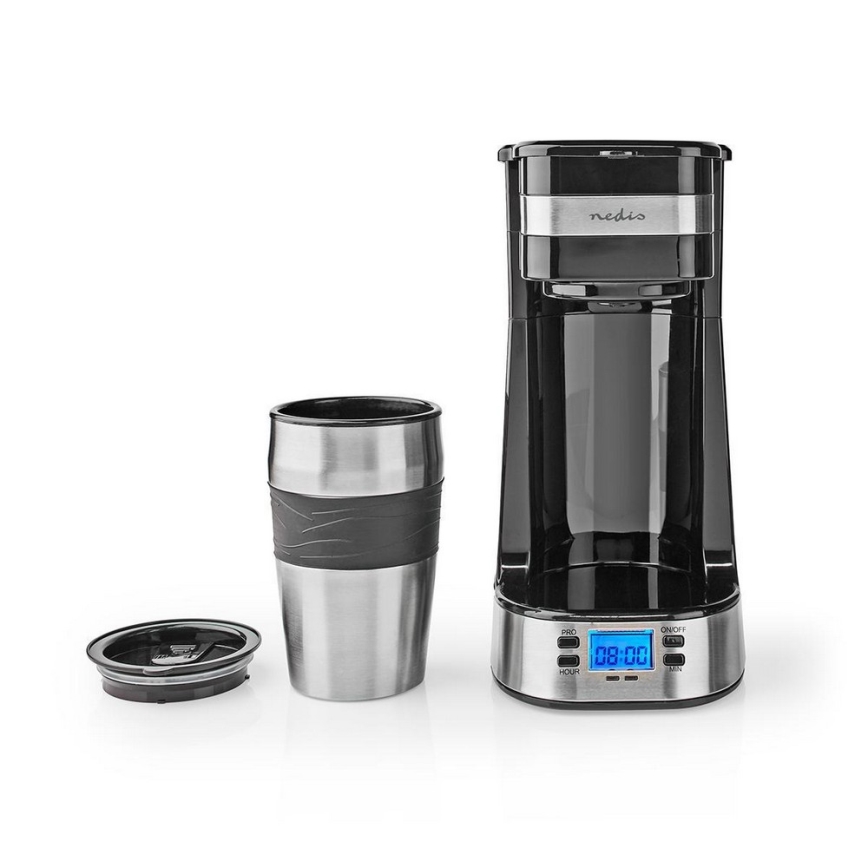 Cafetera para una taza de 0,4 l con temporizador y taza de viaje
