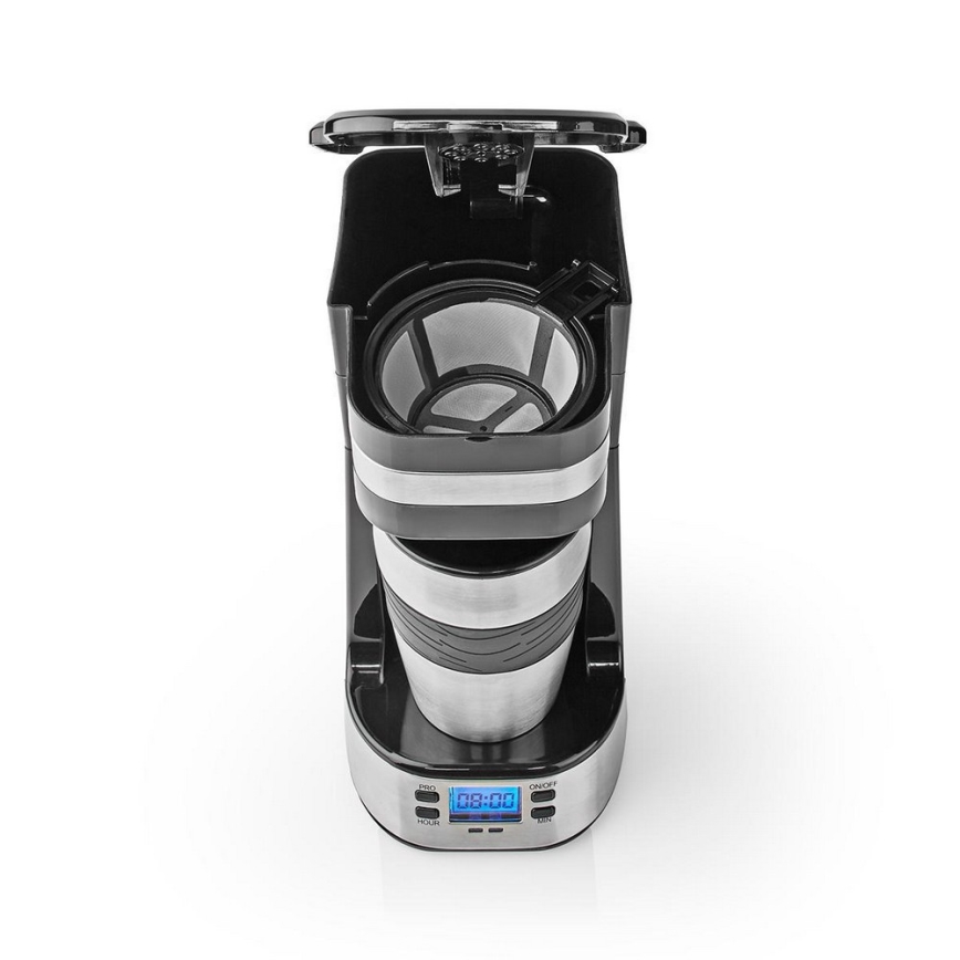 Cafetera para una taza de 0,4 l con temporizador y taza de viaje