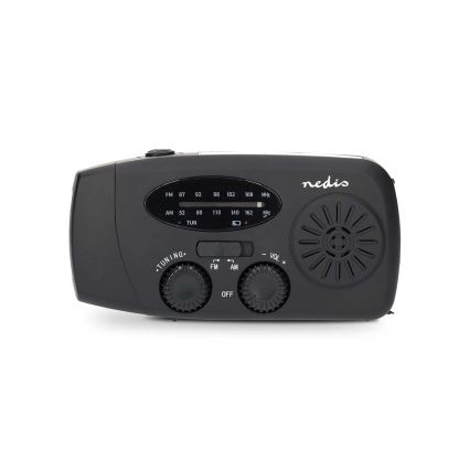 Radio AM/FM de manivela con panel solar y linterna LED con batería de 2000 mAh