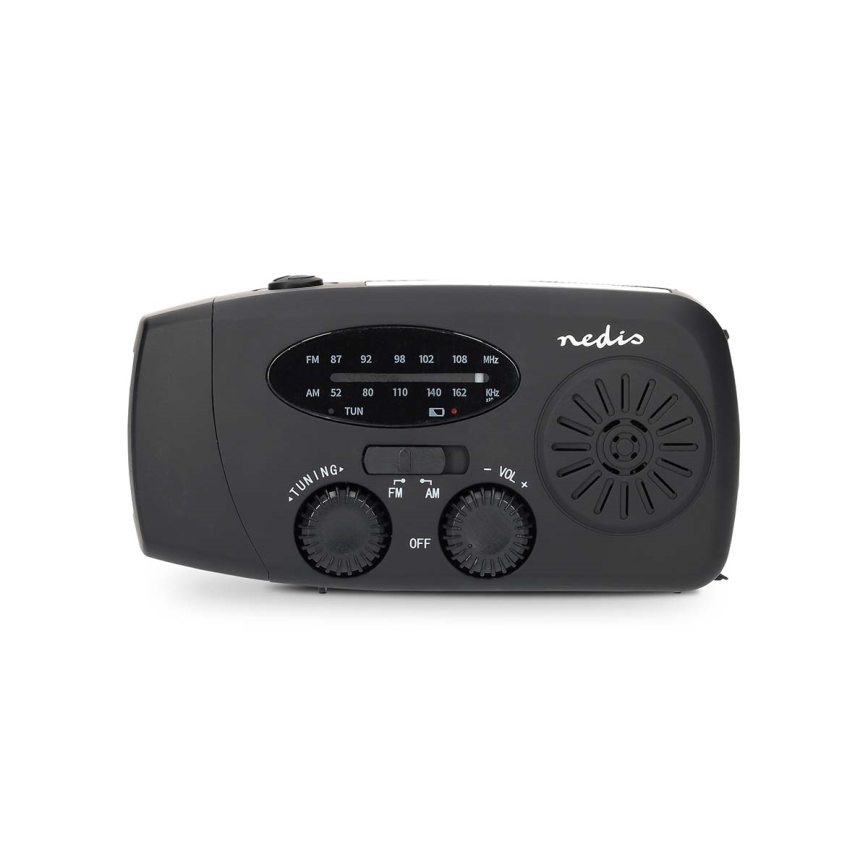 Radio AM/FM de manivela con panel solar y linterna LED con batería de 2000 mAh