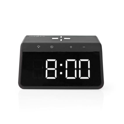 Reloj despertador con pantalla LCD y cargador inalámbrico 15W/5V 1xCR2032 negro